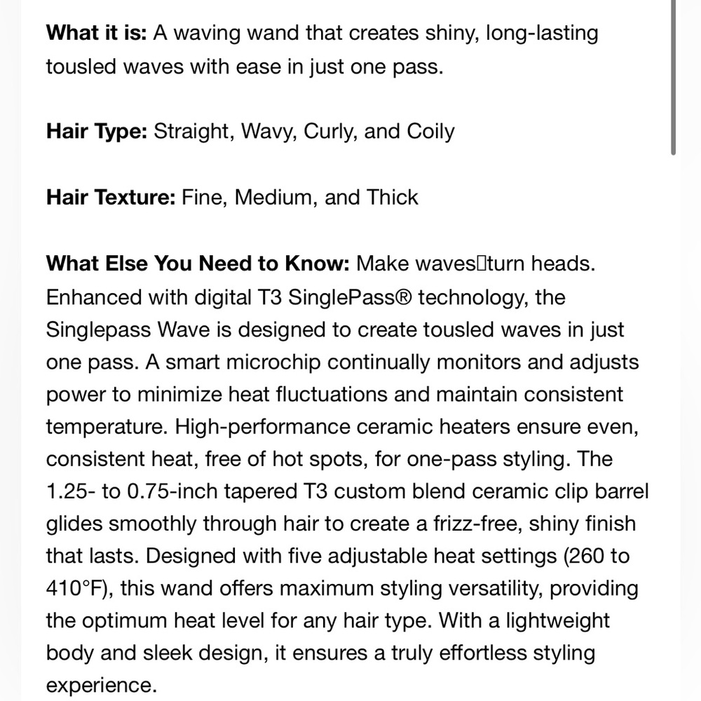 T3 SinglePass Wave Professional Tapered Ceramic Styling Wand - Picture 4 of 5